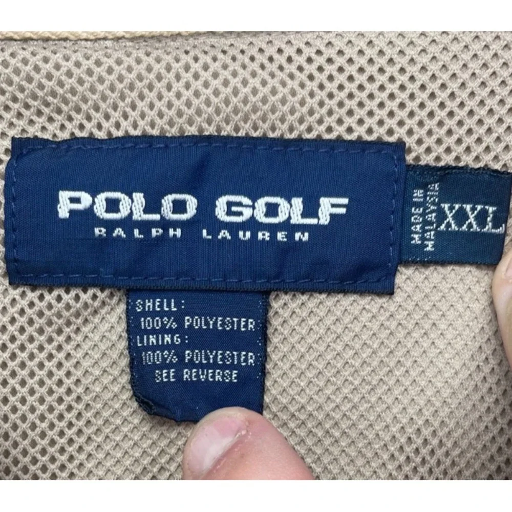 VTG Polo Golf Ralph Lauren Men's 1/4 Snap Windbreaker Jacket XXL Beige Polyester